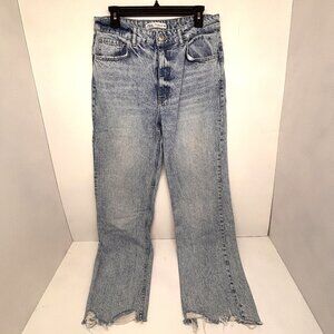 ZARA Women's Distressed Frayed Wide Leg Medium Wash Denim Jeans Women's Size 10